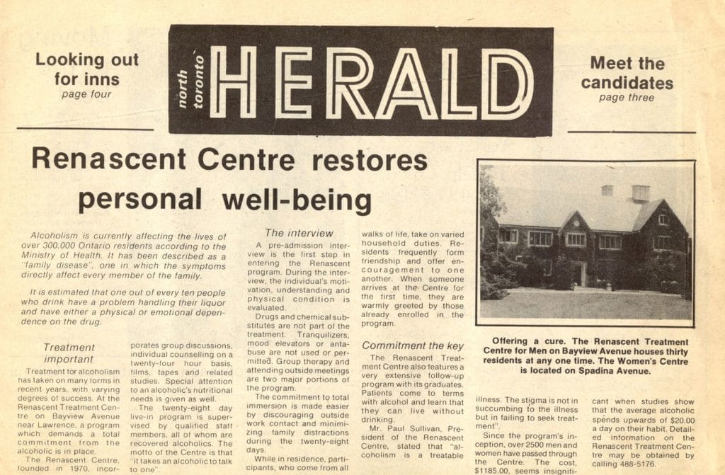 Toronto Herald Renascent Centre news story