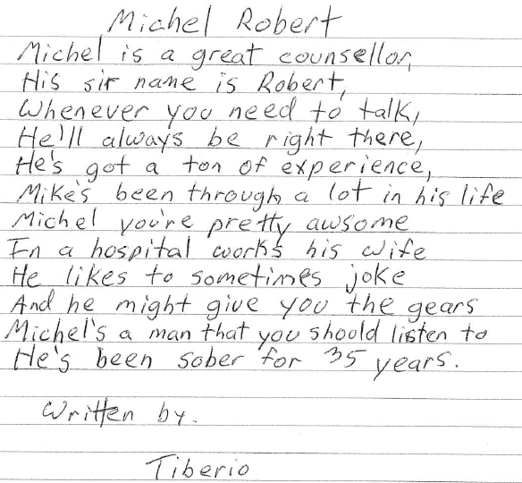 Hand written note from Renascent client.