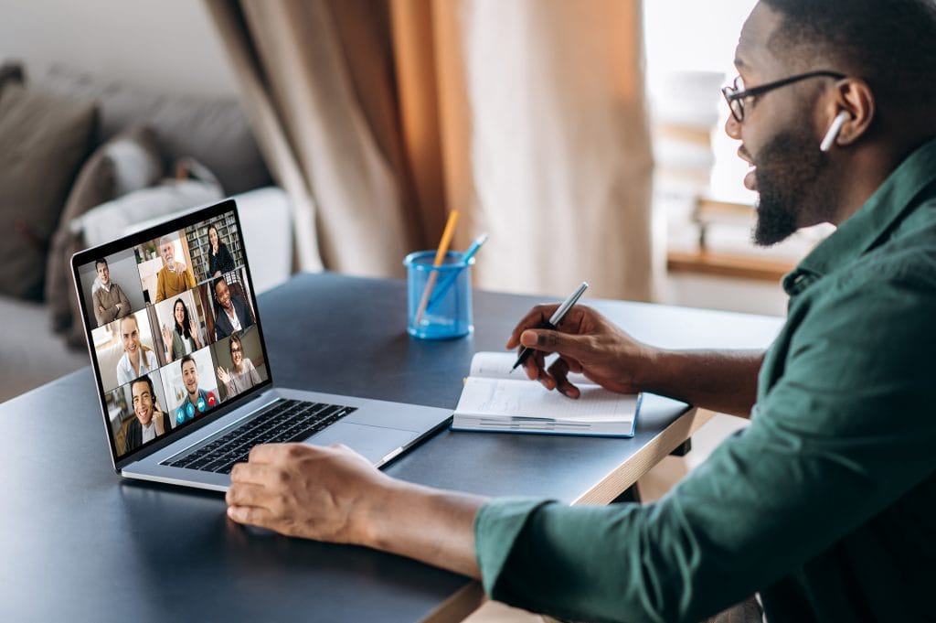 Person on online group meeting
